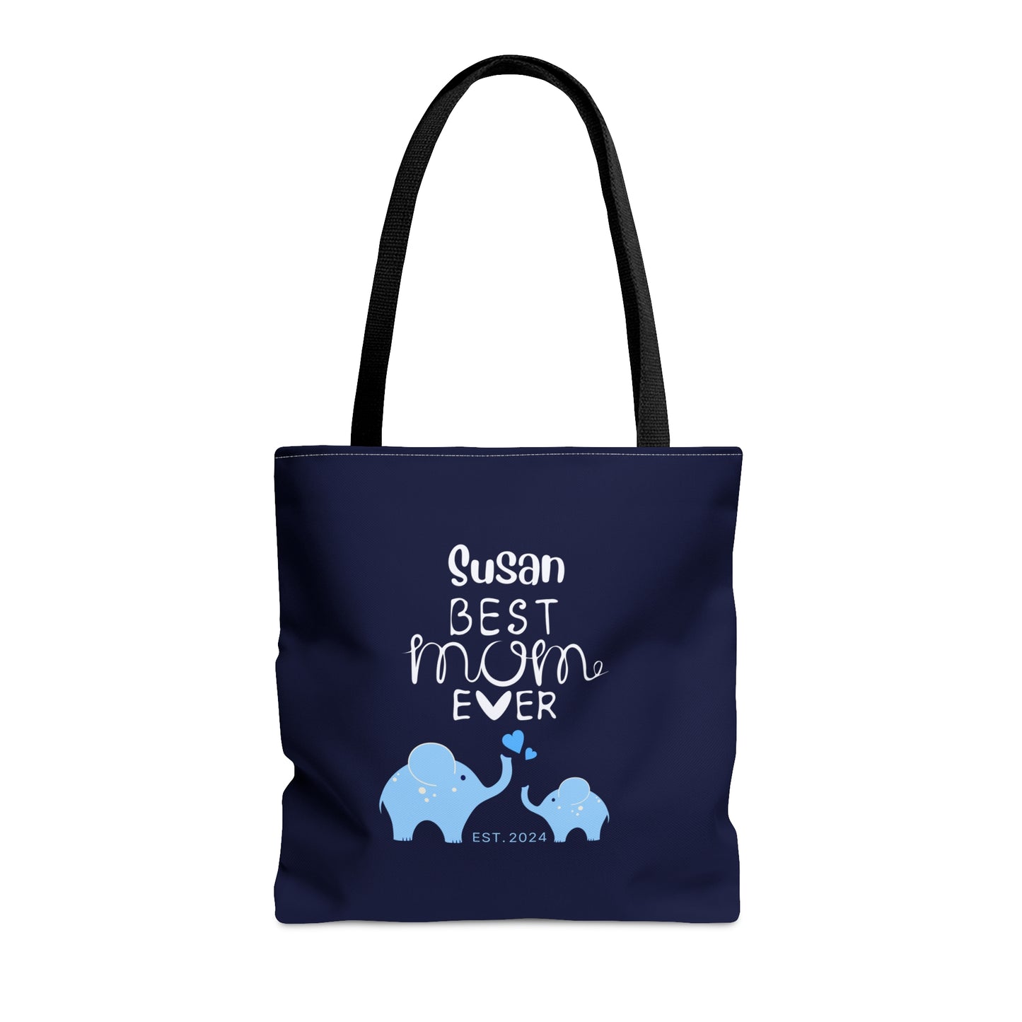 Personalized Best Mom Ever Tote Bag Gift for Mom, Baby Elephants Blue Tote Medium   - HolidayShoppingFinds