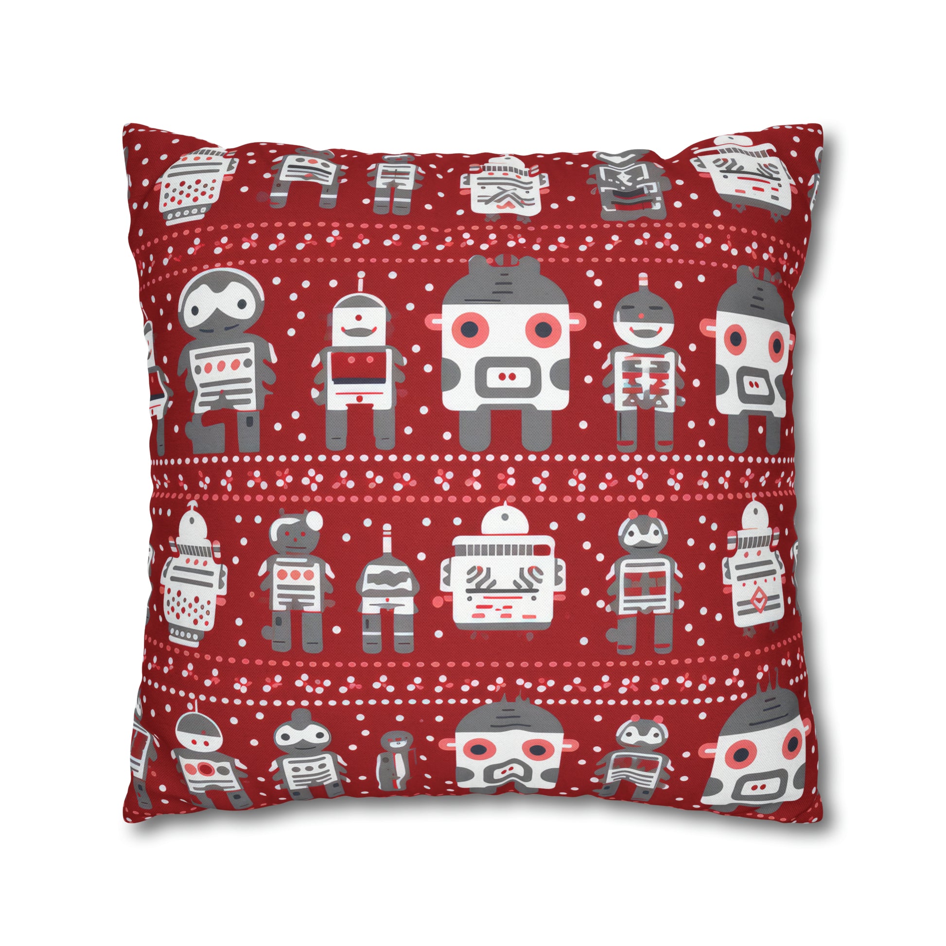 Holiday Robots Red Pillowcase, Gamers Pillow Case Cover, Tech Lovers Cushion Throw, Holiday Gift    - HolidayShoppingFinds