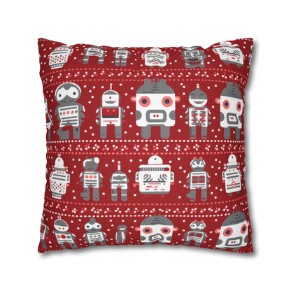 Holiday Robots Red Pillowcase, Gamers Pillow Case Cover, Tech Lovers Cushion Throw, Holiday Gift    - HolidayShoppingFinds