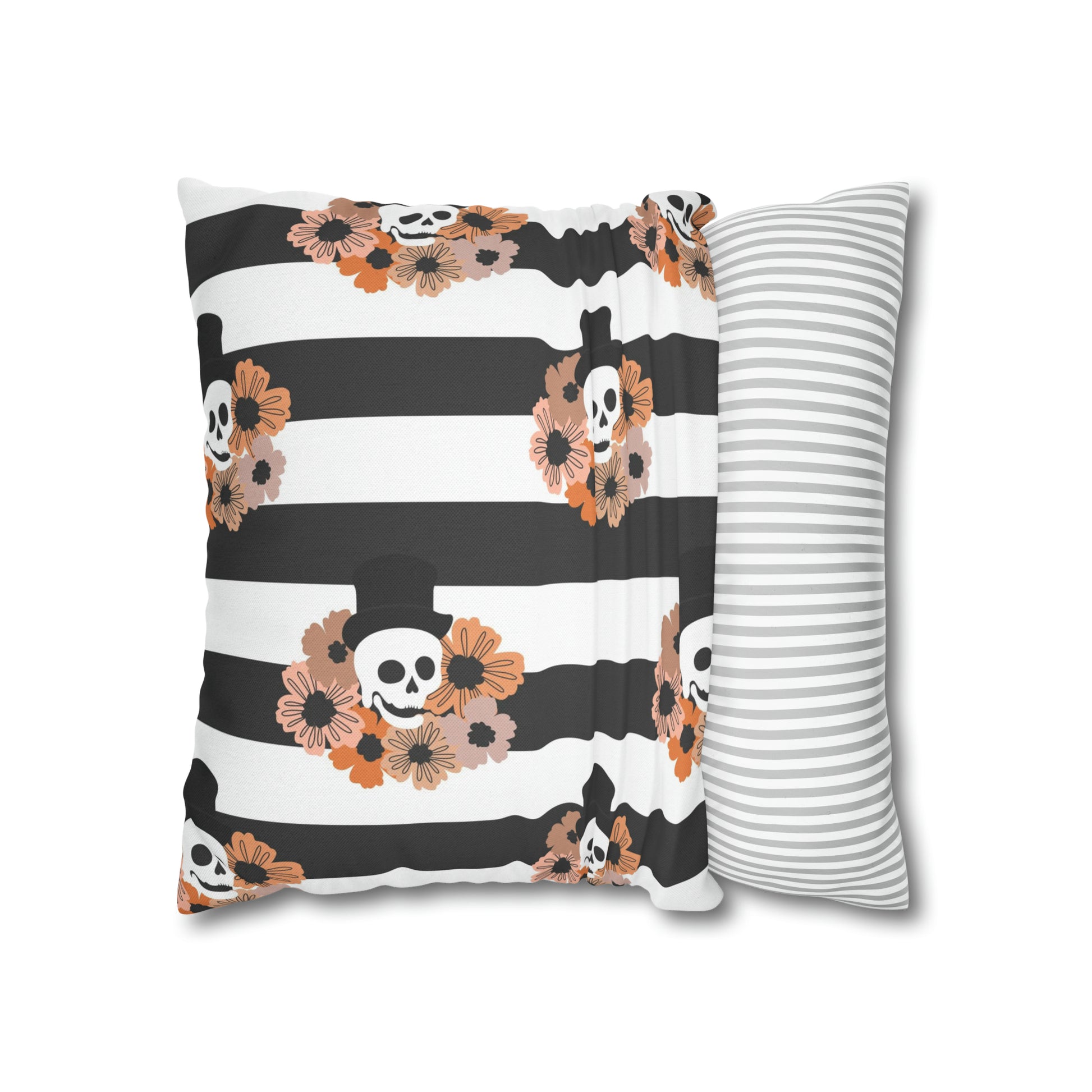 Halloween Phantom Pillowcase, Dia de los Muertos Skull Accent Pillow, 2-Sided Square B&W Decorative Pillow    - HolidayShoppingFinds