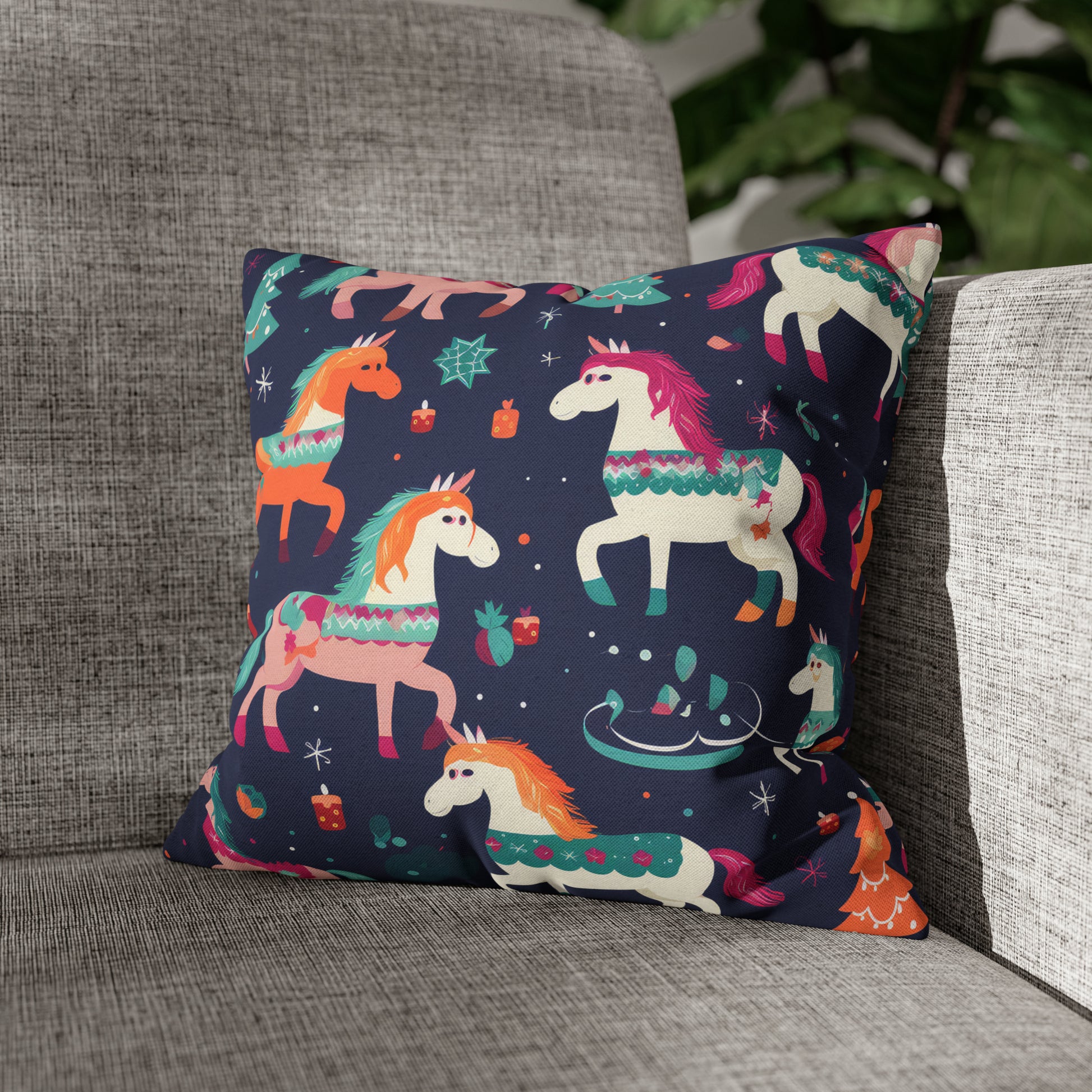 Magical Unicorn Pillowcase, Blue Accent Pillow Case Cover Cushion 14" × 14"   - HolidayShoppingFinds