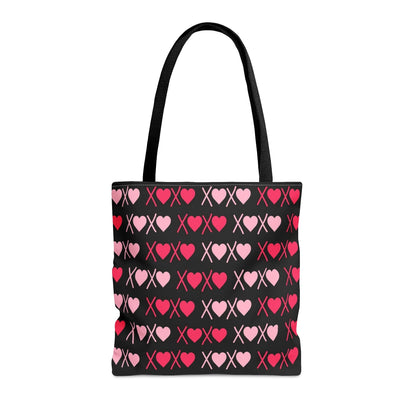 XOXO Pink Hearts Pattern Black Tote Bag - Valentine's Gift Medium   - HolidayShoppingFinds