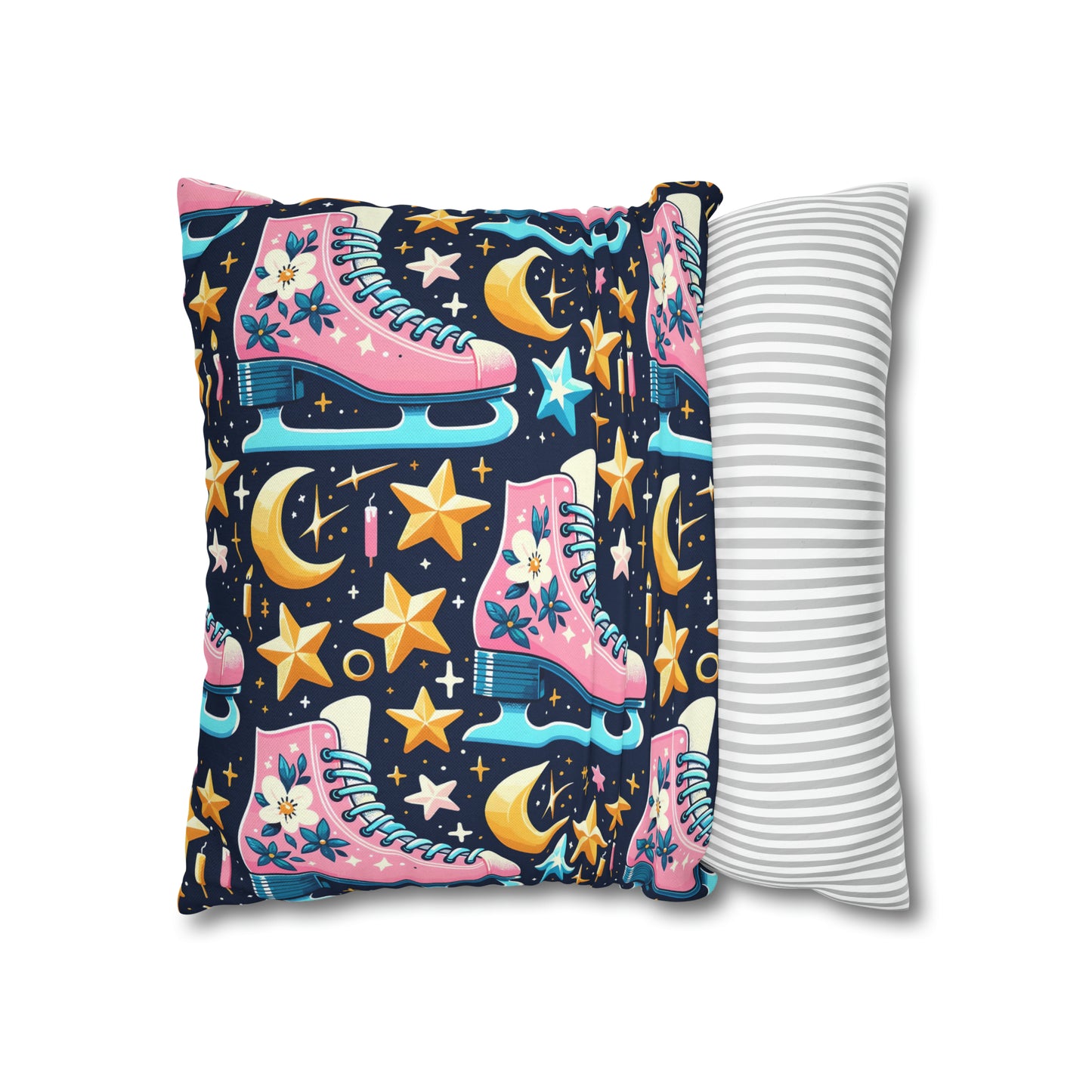 Roller Skates Pillowcase, 80s Vintage Retro Skates Pink Pillow Cover    - HolidayShoppingFinds