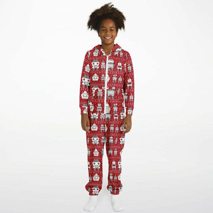 Teens Robots Red Onesie, Union Suit Athletic Jumpsuit for Gamers Tech Enthusiasts    - HolidayShoppingFinds