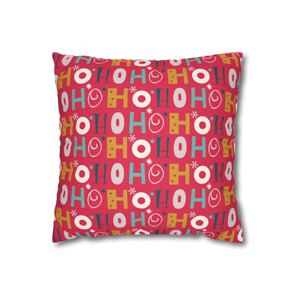 Ho Ho Holiday Patterned Red Square Pillow Case, Christmas Pillow Throw, Holiday Gift    - HolidayShoppingFinds