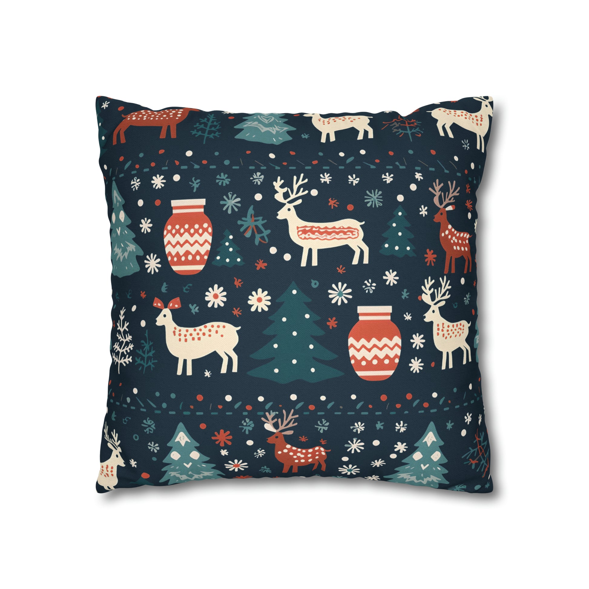 Holiday Pillowcase, Winter Accent Pillow Case with Reindeers, Christmas Trees, Snowflakes, Holiday Gift    - HolidayShoppingFinds