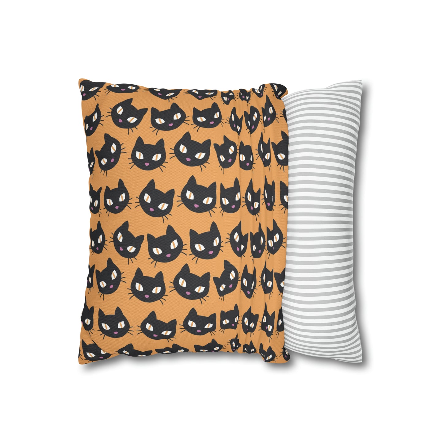 Cute Black Cats Halloween Pillowcase, Halloween Orange Throw Pillow Cover, Spooky Pillow, Square 2-Sided Pillow Case    - HolidayShoppingFinds