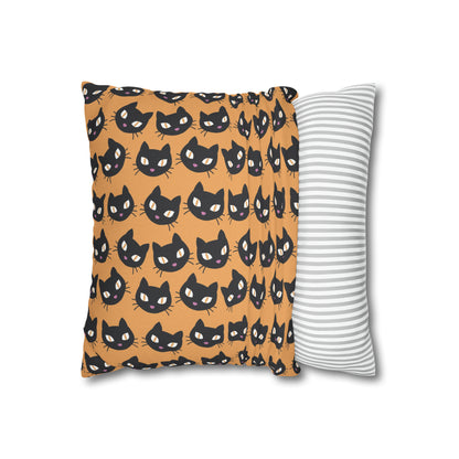 Cute Black Cats Halloween Pillowcase, Halloween Orange Throw Pillow Cover, Spooky Pillow, Square 2-Sided Pillow Case    - HolidayShoppingFinds