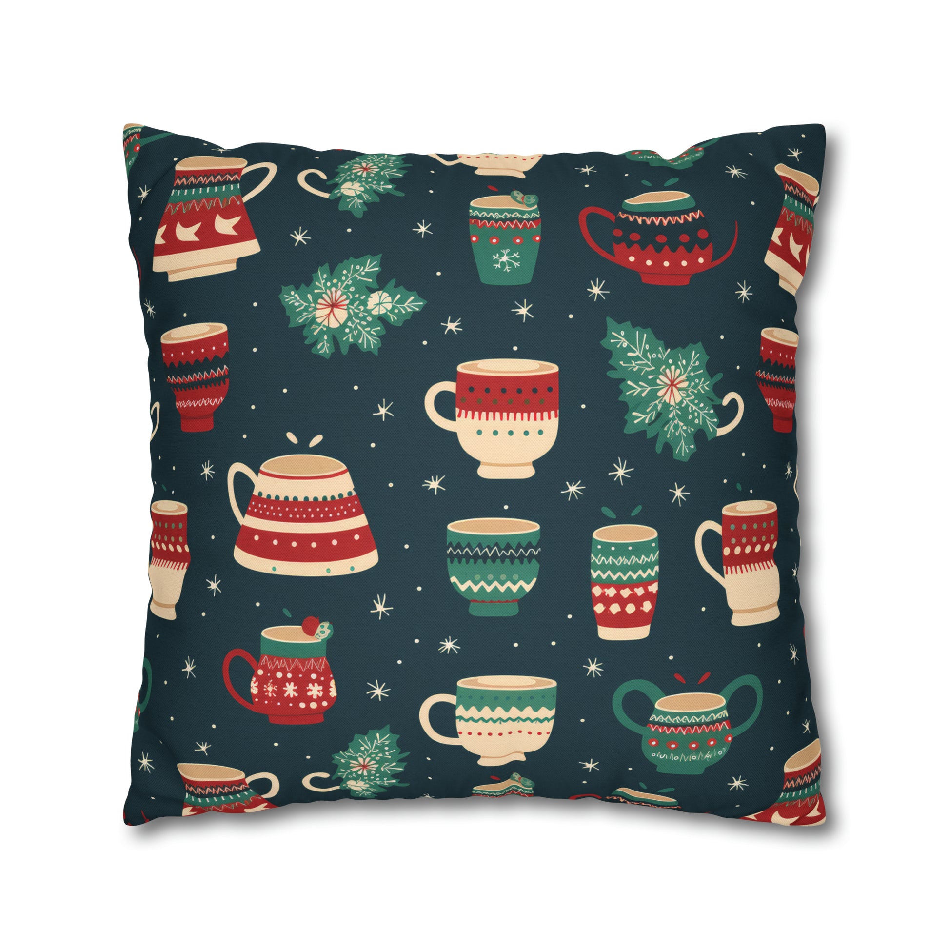 Hot Chocolate Pillowcase, Winter Accent Blue Pillow, Christmast Decoration, Christmas Gift    - HolidayShoppingFinds