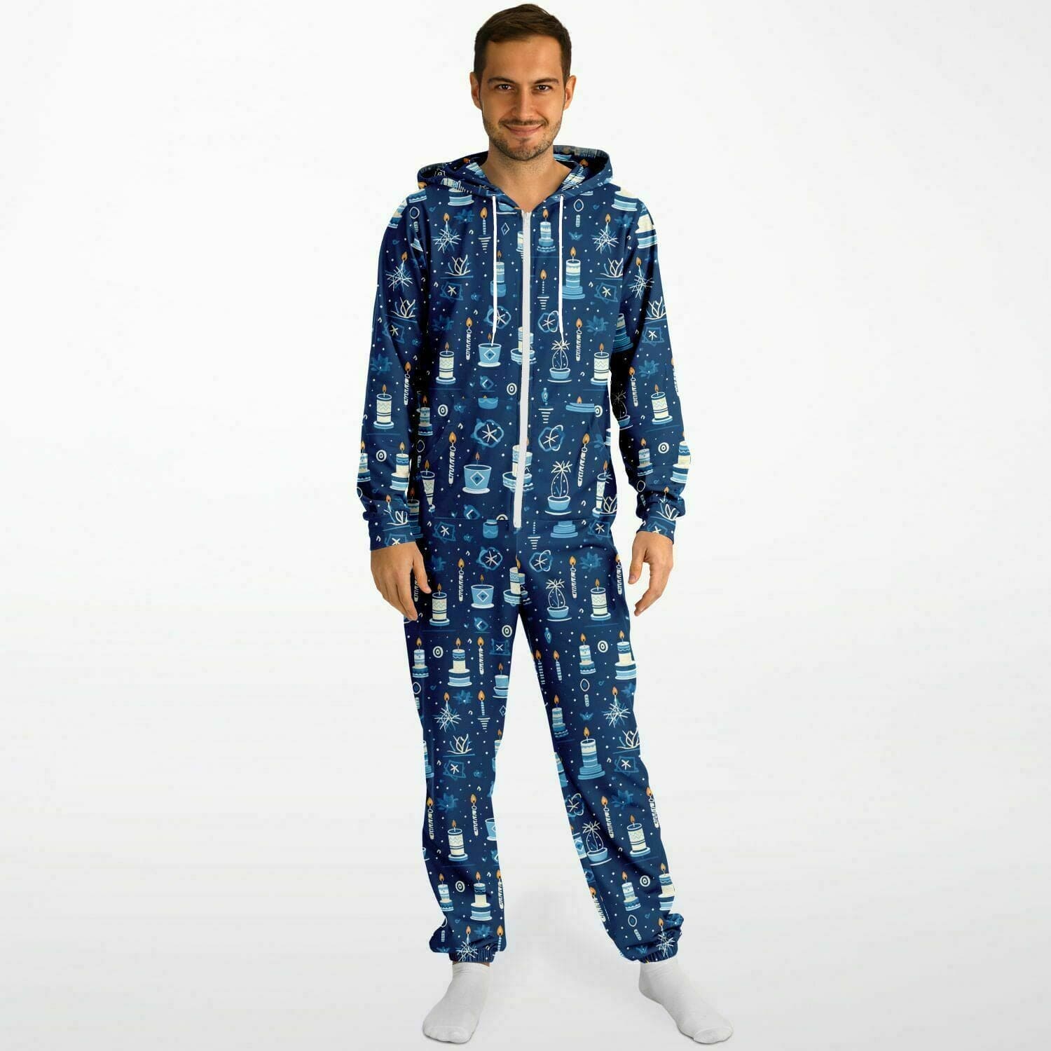 Hanukkah Jumpsuit Adult Onesie One-Piece Athletic Onesie Blue Union Suit    - HolidayShoppingFinds