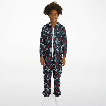 Blue Christmas Cows Teens Onesie: Boys & Girls Union Suit Athletic Jumpsuit    - HolidayShoppingFinds