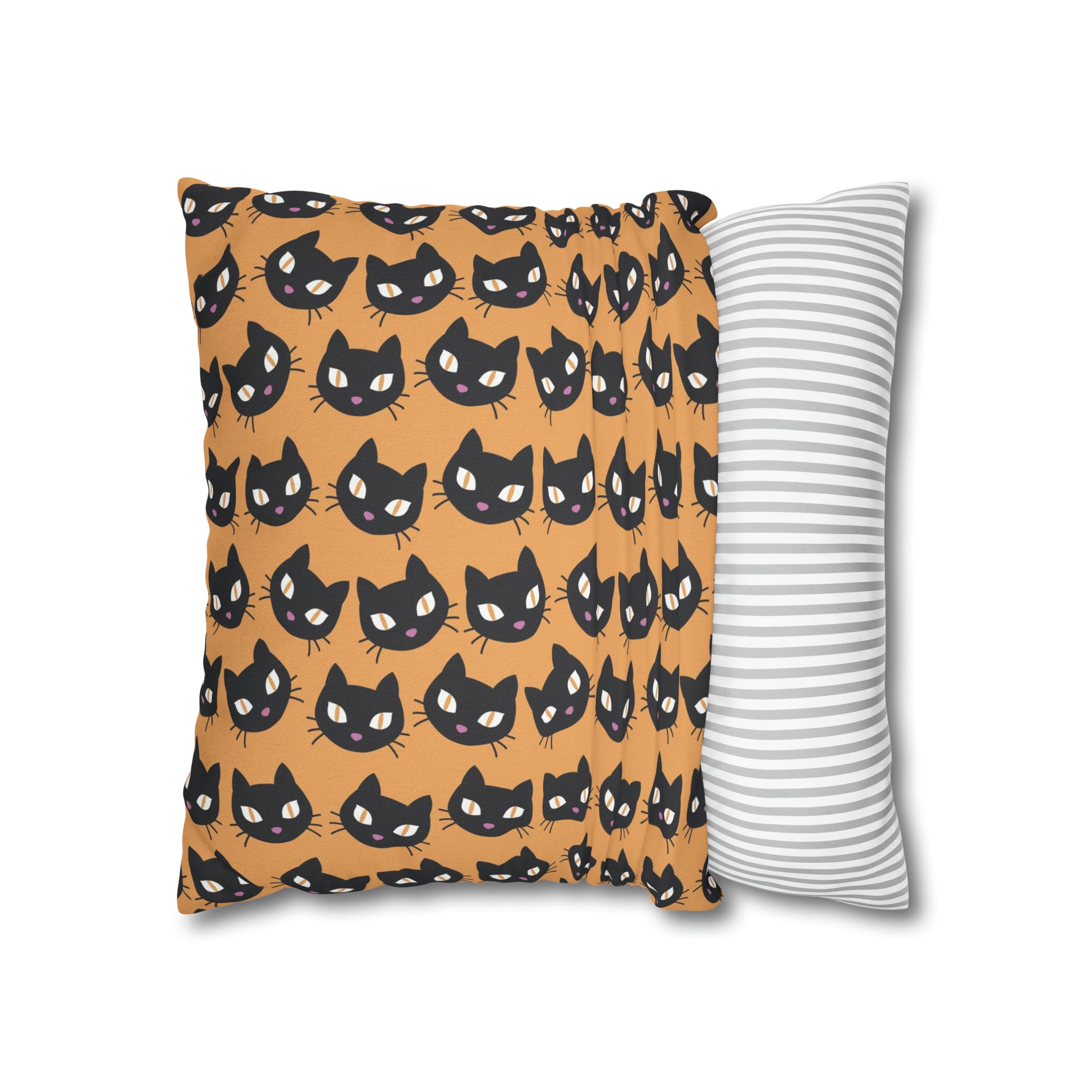 Cute Black Cats Halloween Pillowcase, Halloween Orange Throw Pillow Cover, Spooky Pillow, Square 2-Sided Pillow Case    - HolidayShoppingFinds