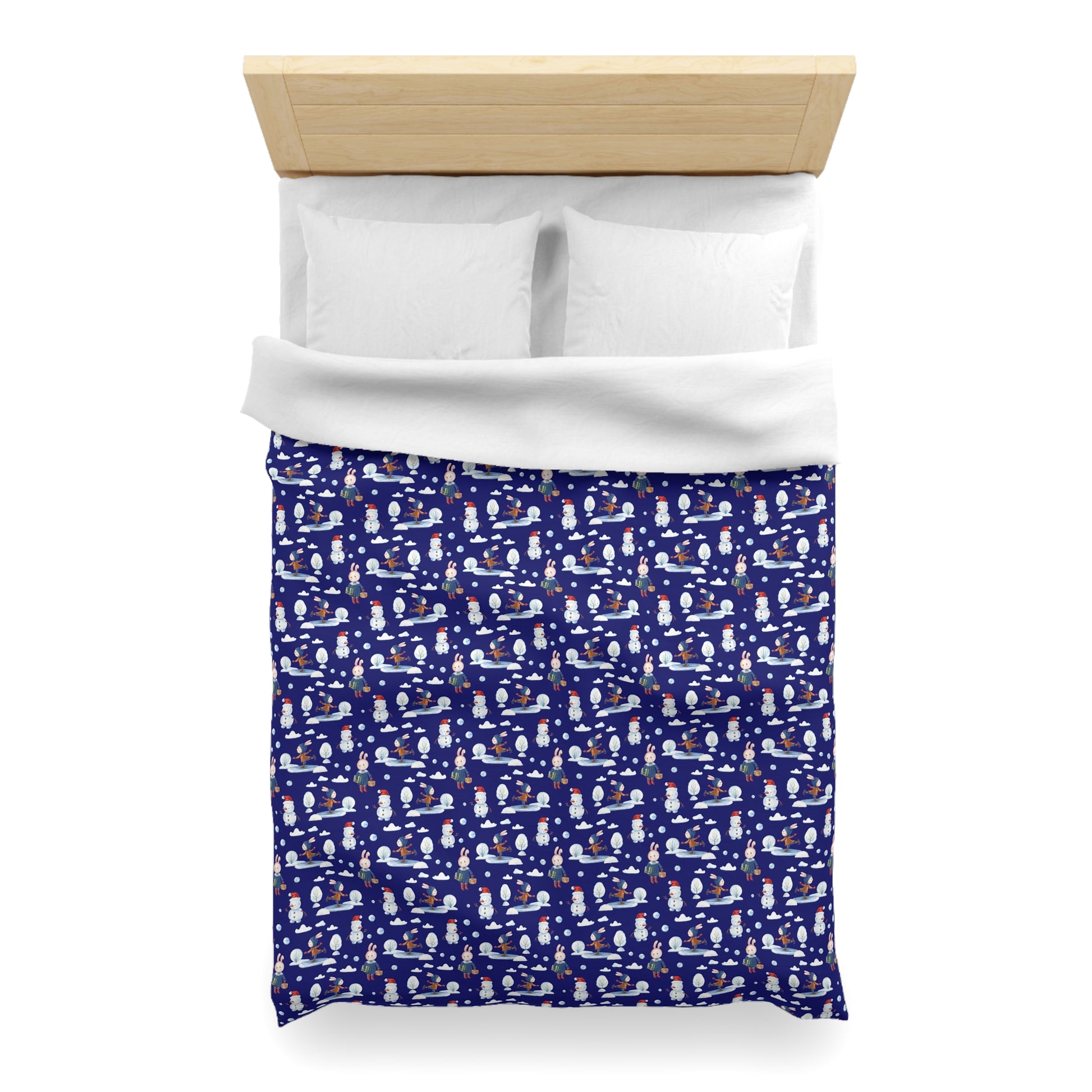 Snowman Duvet Covet, Holiday Duvet, Winter Blue Duvet Twin/TwinXL/Queen/King Duvet Twin XL White  - HolidayShoppingFinds