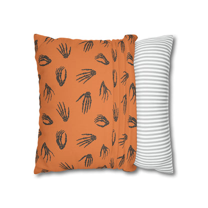 Skeleton Hands Pillowcase Halloween Orange Pillow Spooky Accent Pillow    - HolidayShoppingFinds