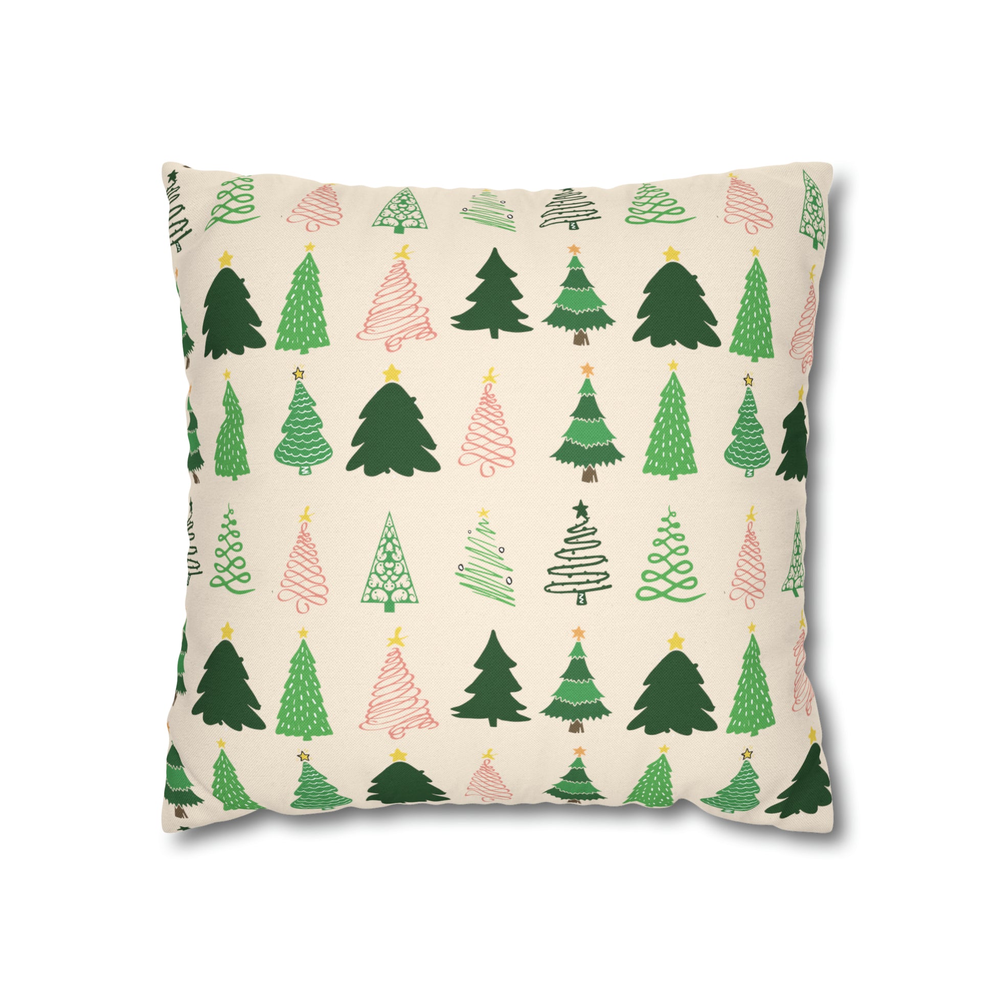 Christmas Trees Square Pillow Case, Creamy Ivory Winter Throw    - HolidayShoppingFinds