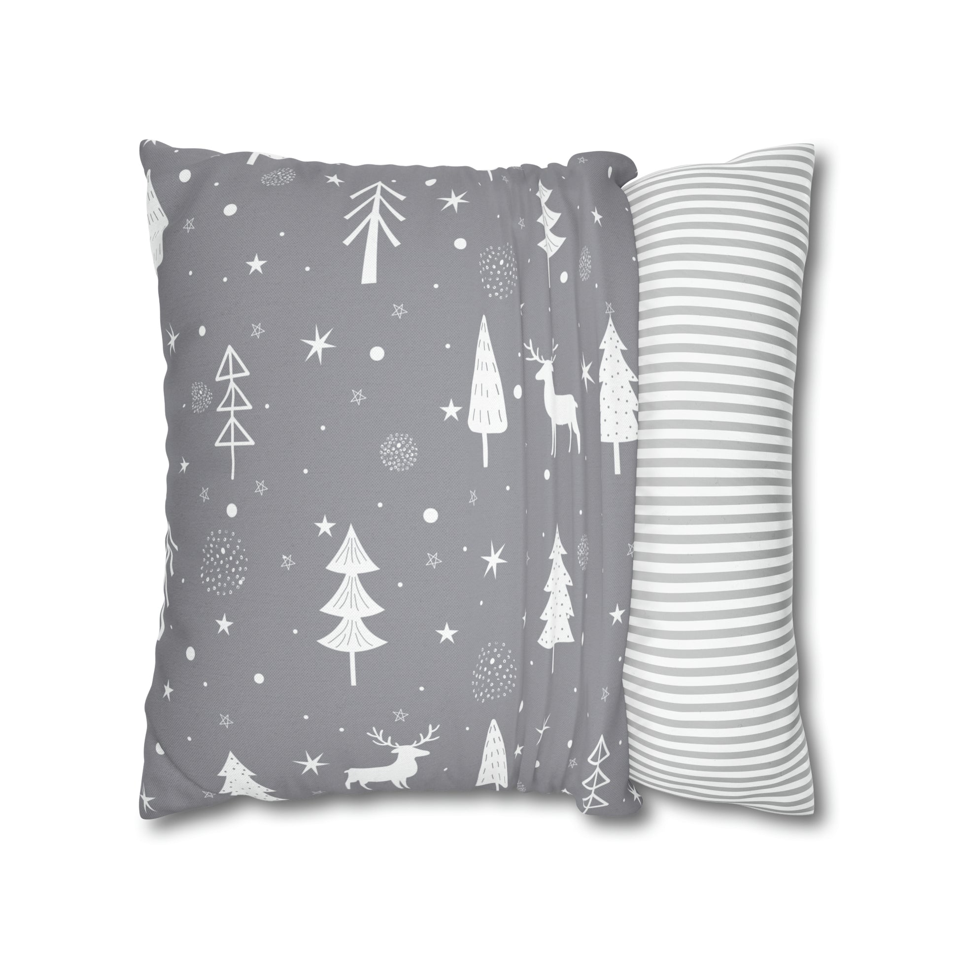 Reindeer Winter Wonderland Pillowcase Gray Holiday Pillow Christmas Gift (A), Holiday Gift    - HolidayShoppingFinds