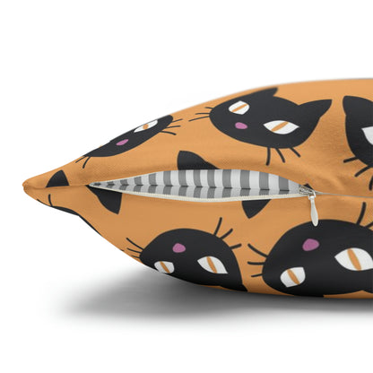 Cute Black Cats Halloween Pillowcase, Halloween Orange Throw Pillow Cover, Spooky Pillow, Square 2-Sided Pillow Case    - HolidayShoppingFinds