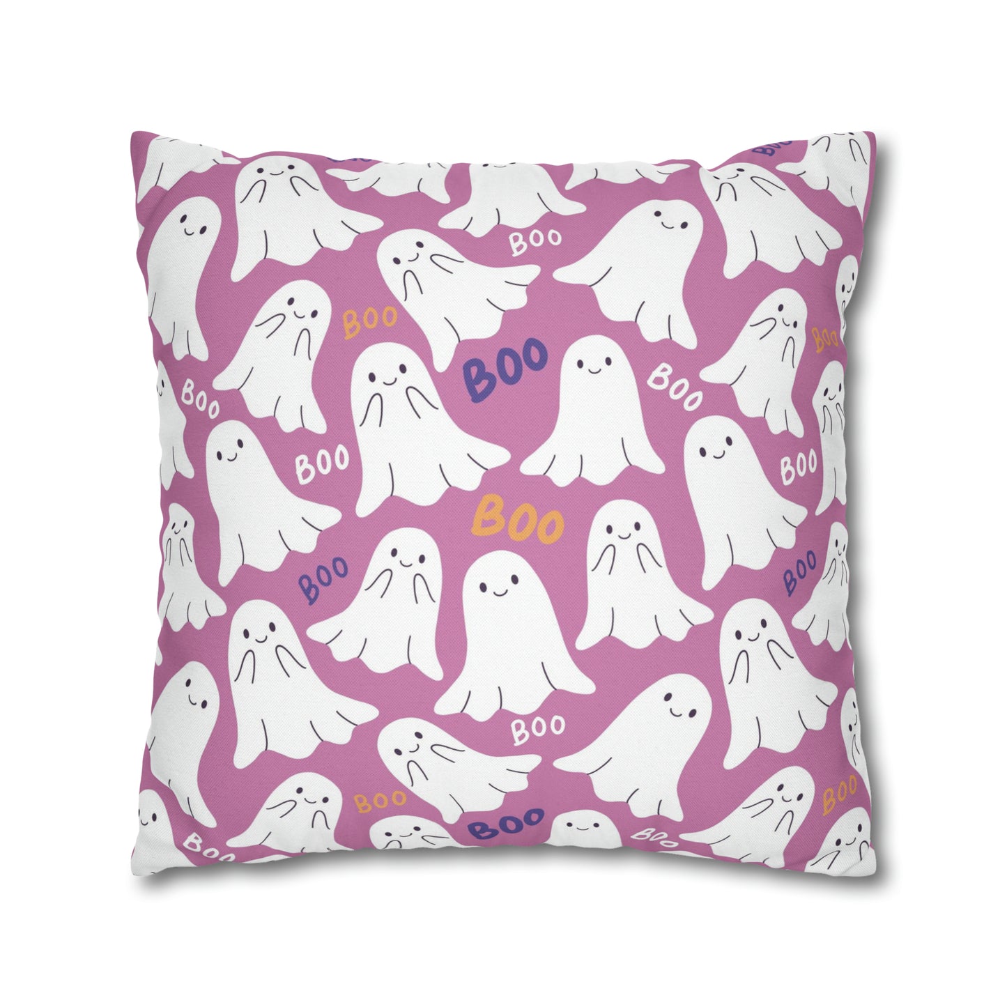 BOO Ghost Decorative Pillowcase Halloween Spooky Ghost Pillow Cover, Pink Square Pillow, 2-Sided Pillow Cover    - HolidayShoppingFinds