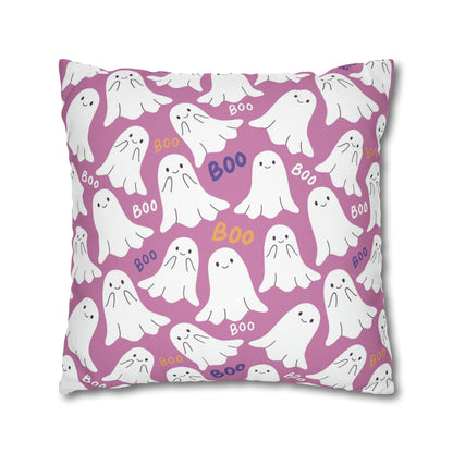 BOO Ghost Decorative Pillowcase Halloween Spooky Ghost Pillow Cover, Pink Square Pillow, 2-Sided Pillow Cover    - HolidayShoppingFinds