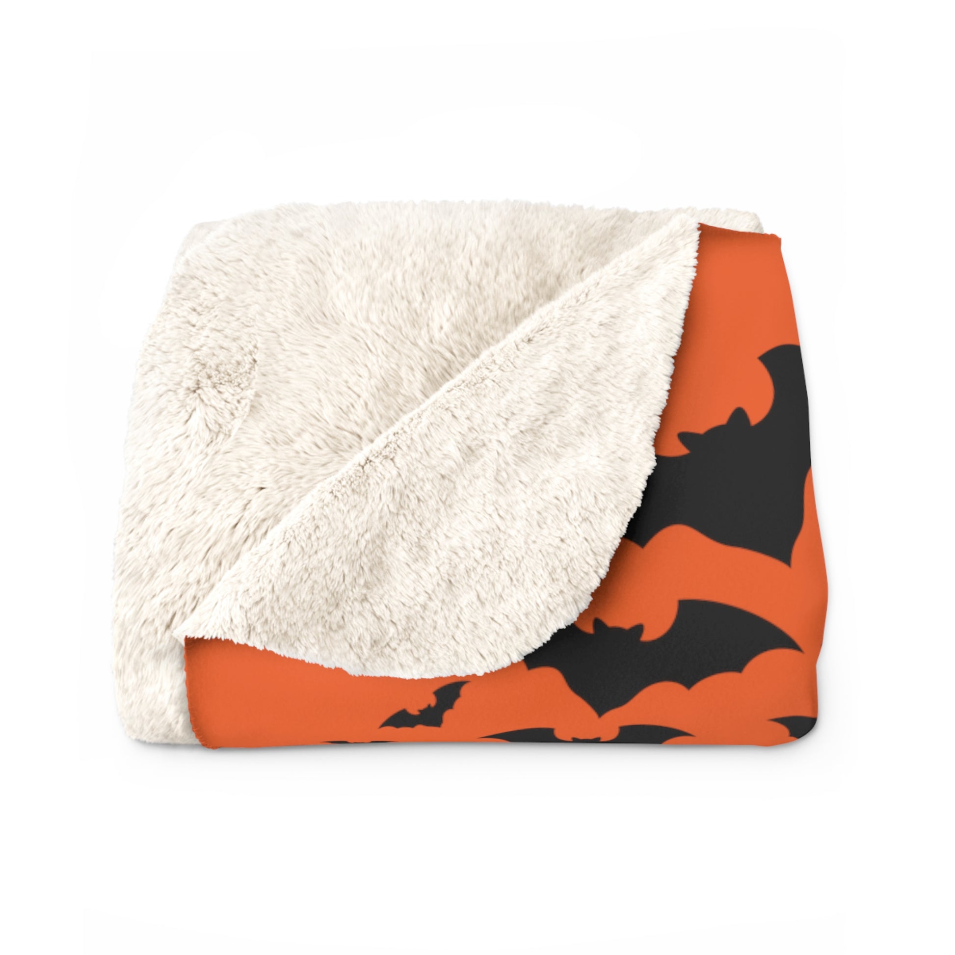 Happy Halloween Sherpa Fleece Blanket, Bats & Pumpkins Orange Throw    - HolidayShoppingFinds