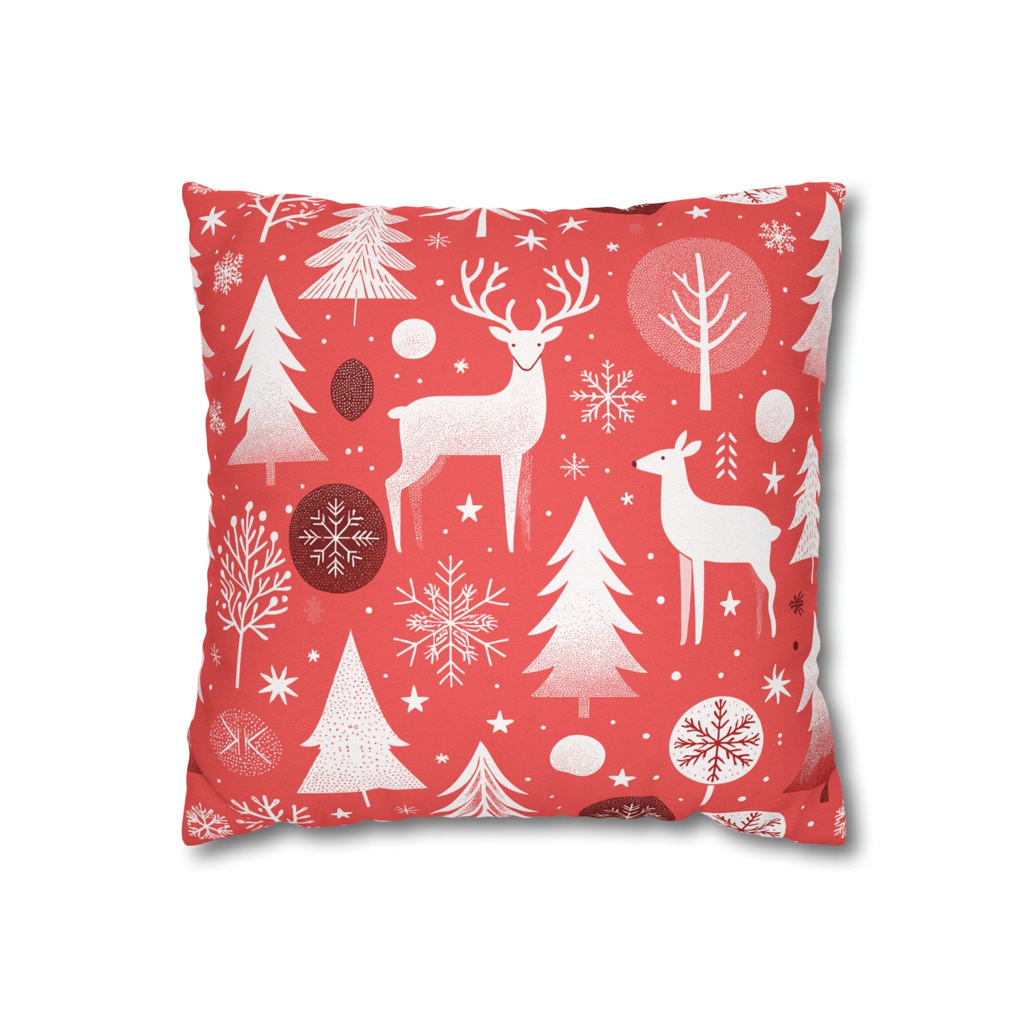 Red Holiday Pillowcase, Winter Pillow Case with Deers, Christmas Trees & Snowflakes, Holiday Gift    - HolidayShoppingFinds