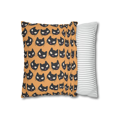 Cute Black Cats Halloween Pillowcase, Halloween Orange Throw Pillow Cover, Spooky Pillow, Square 2-Sided Pillow Case    - HolidayShoppingFinds