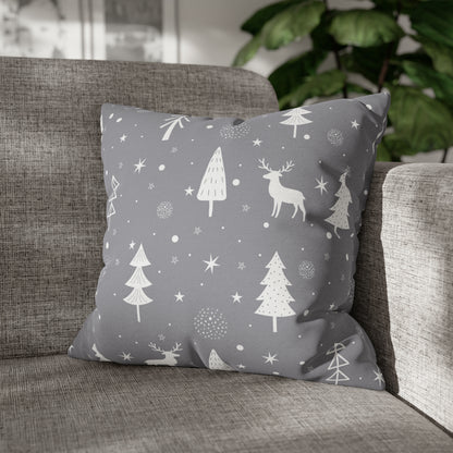 Reindeer Winter Wonderland Pillowcase Gray Holiday Pillow Christmas Gift (A), Holiday Gift 18" × 18"   - HolidayShoppingFinds