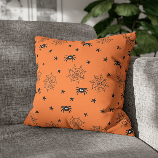 Spooky Spider Web Pillowcase, Halloween Orange Pillow Cover, 2-Sided Square Decorative Pillow    - HolidayShoppingFinds