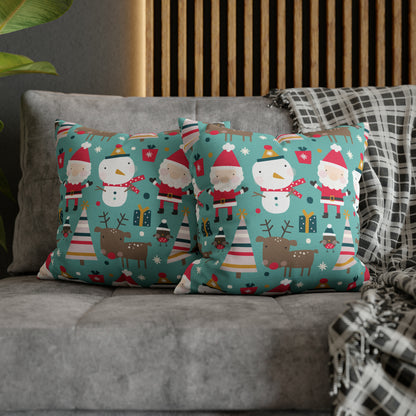 Merry Trio Green Pillowcase with Santa, Snowman & Reindeer Pillow Case Cover    - HolidayShoppingFinds