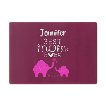 Personalized Best Mom Ever Glass Cutting Board, Gift for Mom, Elephants Cutting Board Pink Small   - HolidayShoppingFinds