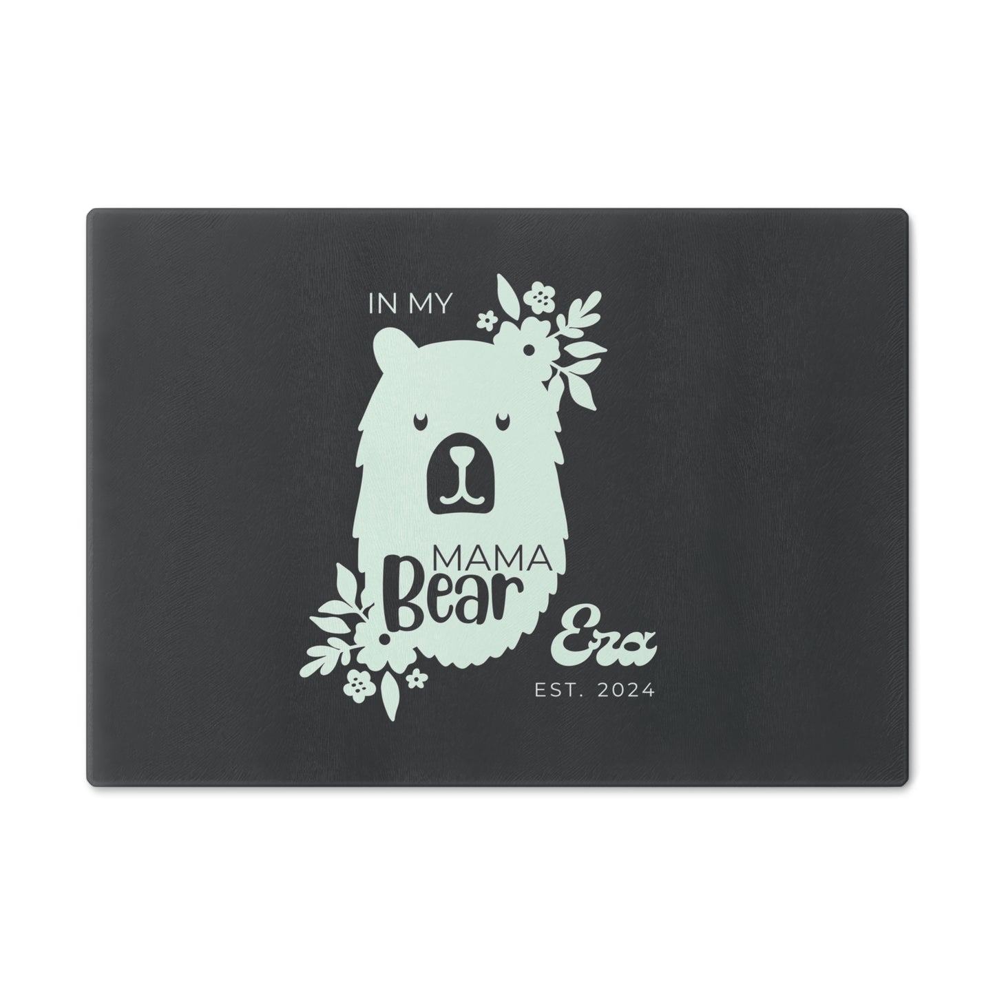 Custom Mama Bear Glass Cutting Board Grey, Kitchen Gift for Mom Small   - HolidayShoppingFinds