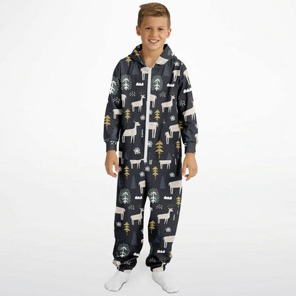 Winter Reindeer & Golden Trees Teens Onesie Athletic Gray Jumpsuit    - HolidayShoppingFinds