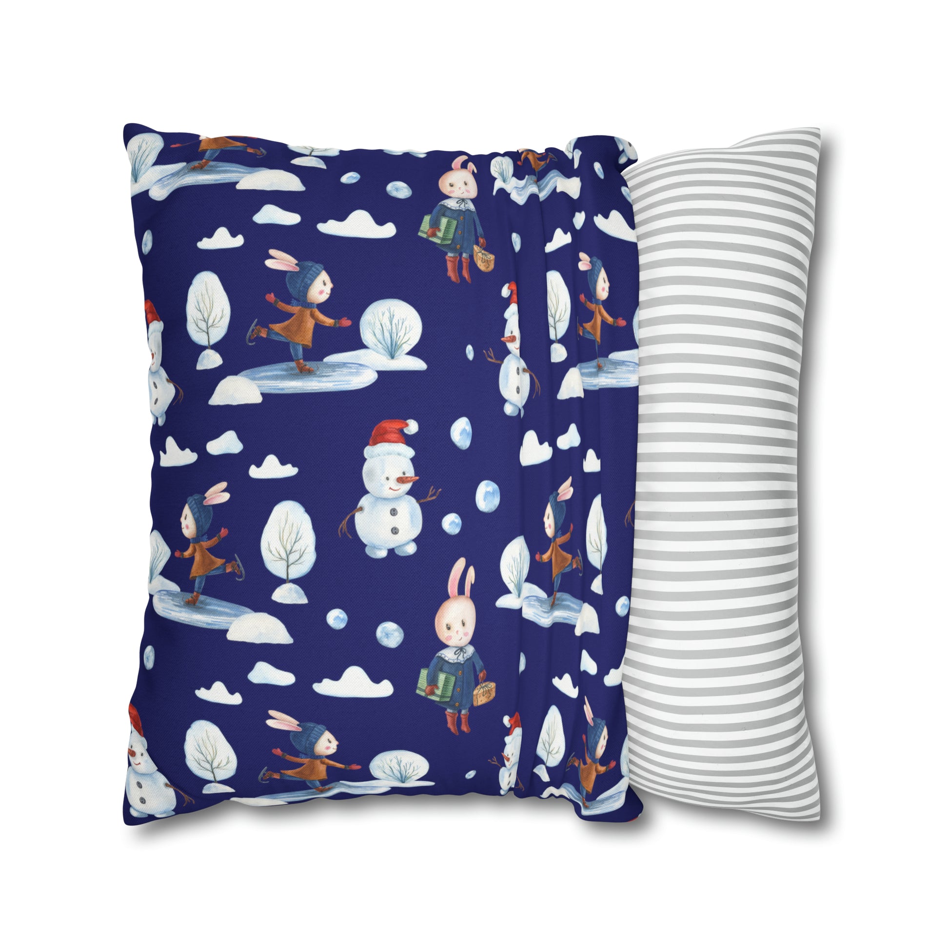 Snowman Pillowcase, Holiday Decor Pillow Cozy Winter Blue Throw Pillow, Holiday Gift    - HolidayShoppingFinds