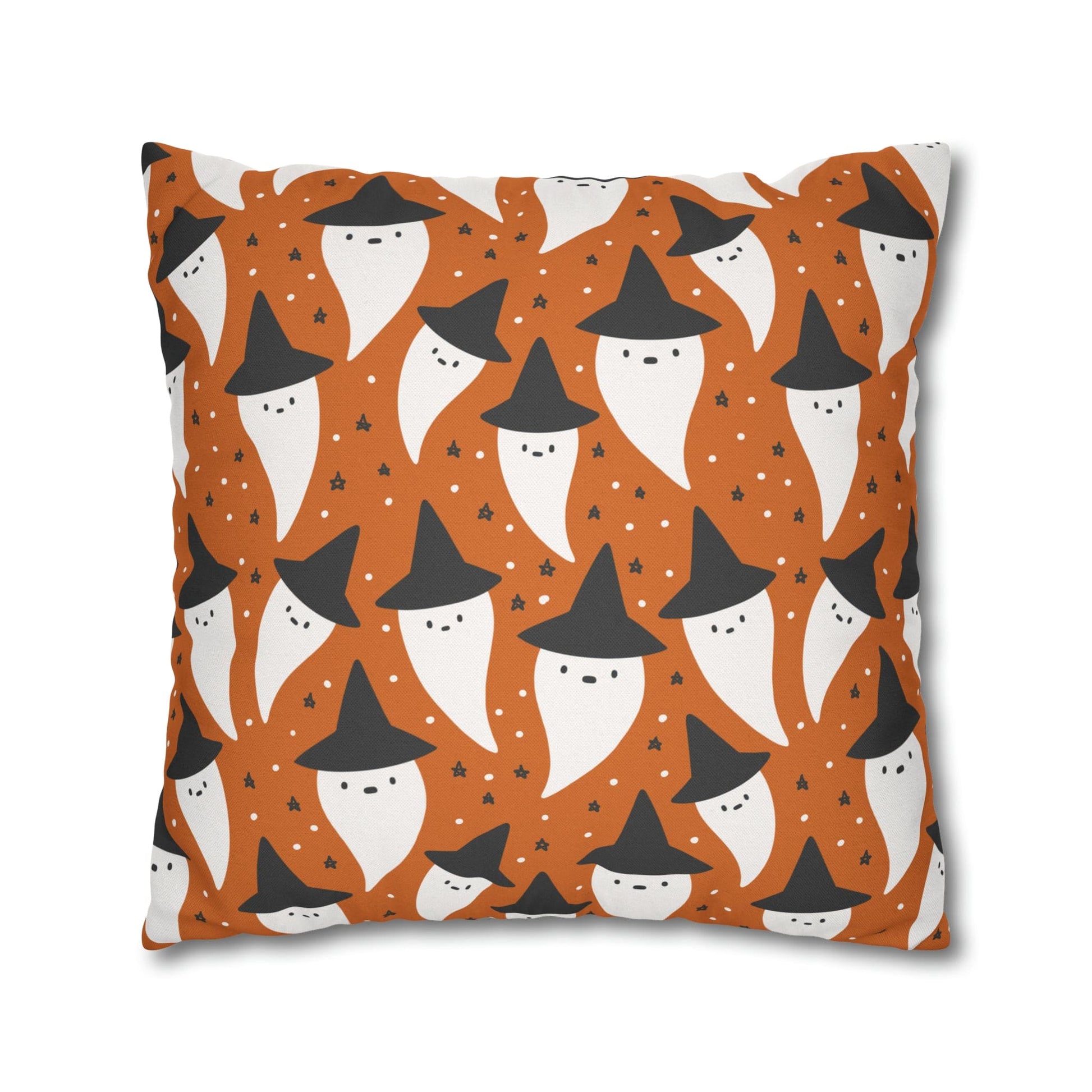 Whimsical Pillowcase, Spooky Ghosts Halloween Orange Pillow Cover 2-Sided Square Pillow Case Throw Cover    - HolidayShoppingFinds