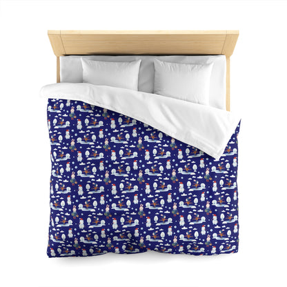 Snowman Duvet Covet, Holiday Duvet, Winter Blue Duvet Twin/TwinXL/Queen/King Duvet Queen White  - HolidayShoppingFinds