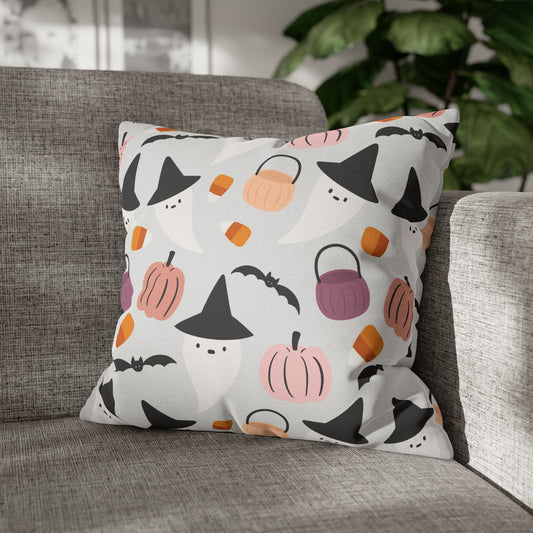 Whimsical Pillowcase, Halloween Ghost Bats Witch Hat Pumpkin Gray Pillow    - HolidayShoppingFinds