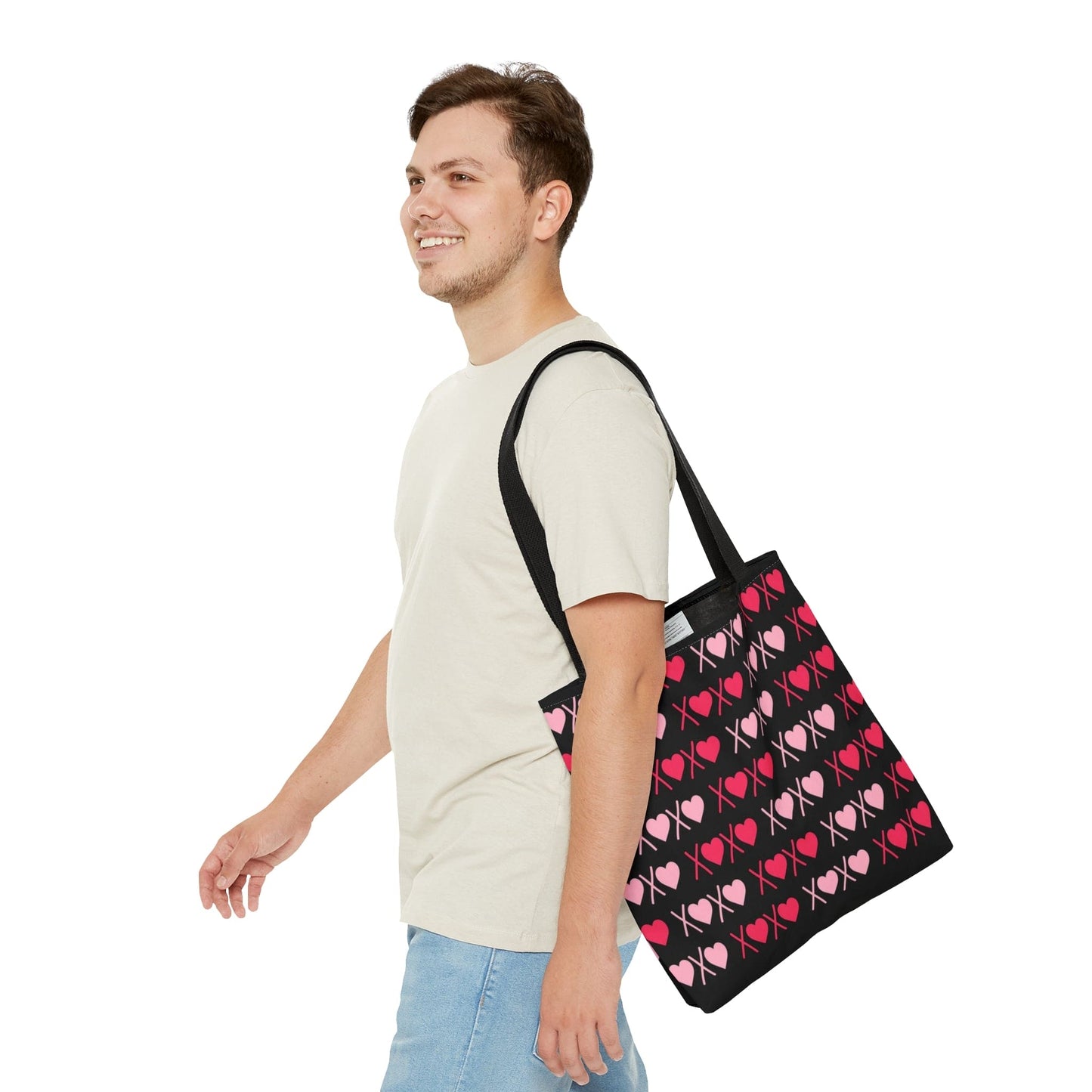 XOXO Pink Hearts Pattern Black Tote Bag - Valentine's Gift    - HolidayShoppingFinds