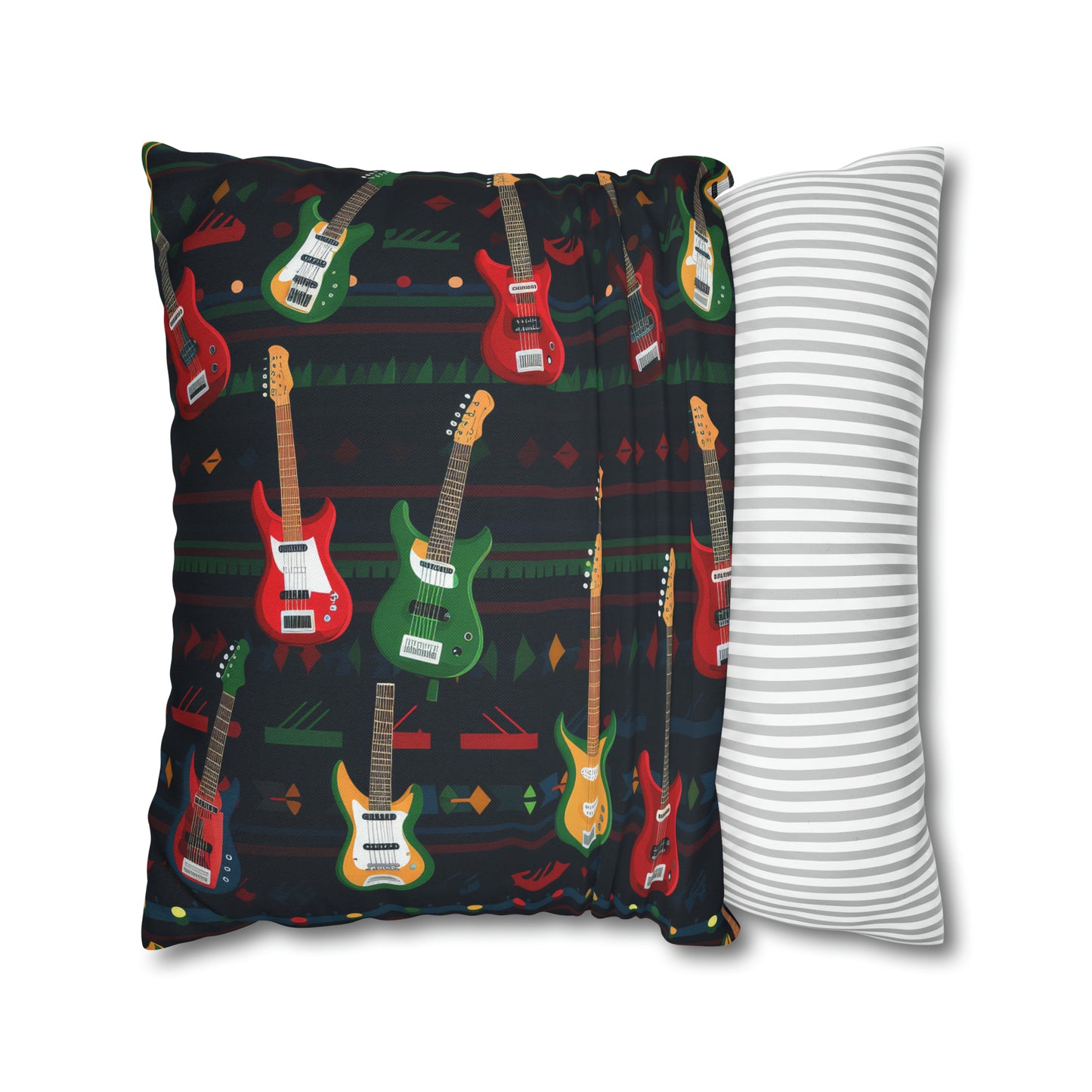 Rockstar Electric Guitar Pillowcase Cover, Red Green Yellow Guitars Accent Pillow    - HolidayShoppingFinds