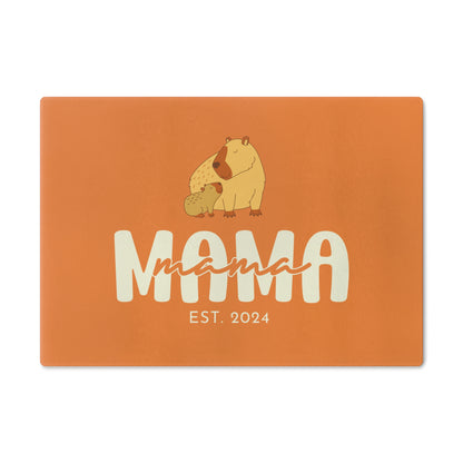 Personalized Mama Capybara Glass Cutting Board Orange, Gift For Moms Small   - HolidayShoppingFinds