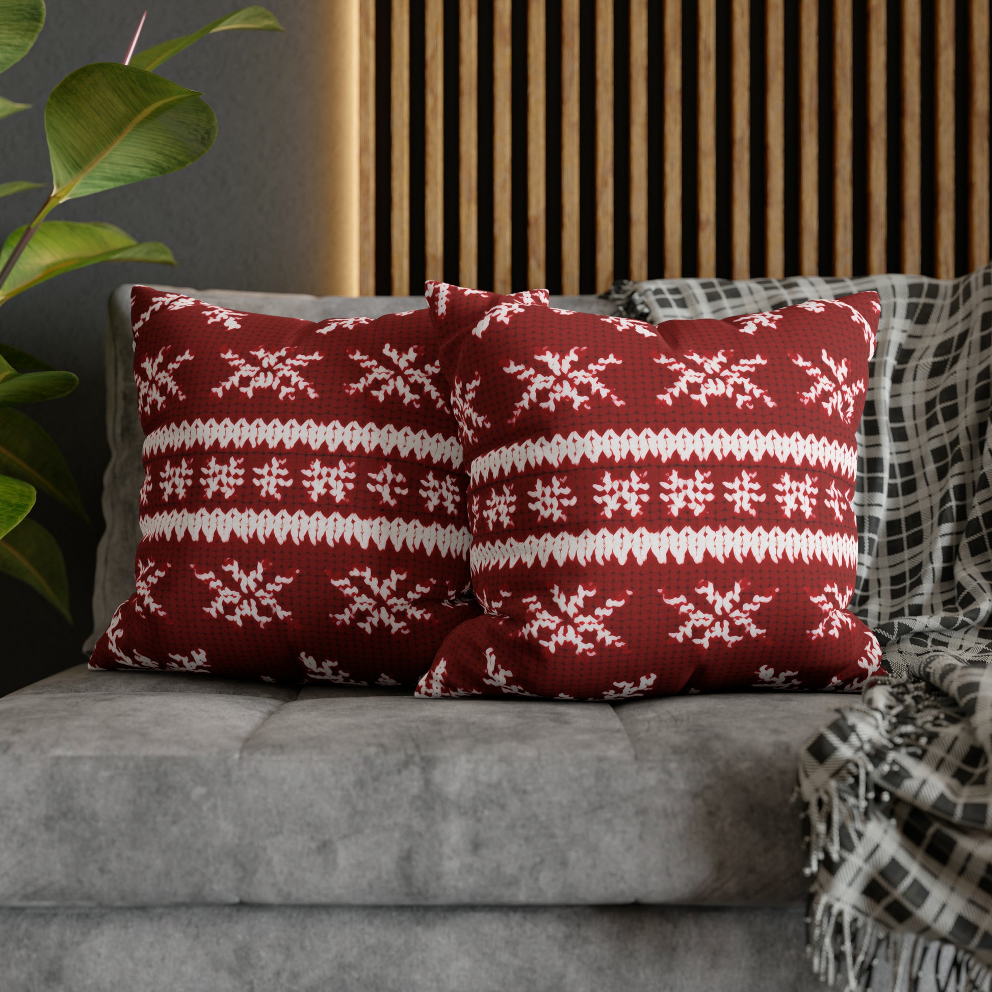 Scandinavian Holiday Pattern Red Square Pillow Case, Christmas Pillow Throw, Holiday Gift    - HolidayShoppingFinds