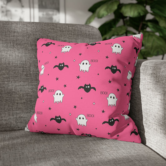 BOO Ghost Bat Pillowcase,Halloween Ghost Bat Pillow Pink, Cute Spooky Pillow Cover, Square Pillow, 2-Sided Pillow    - HolidayShoppingFinds