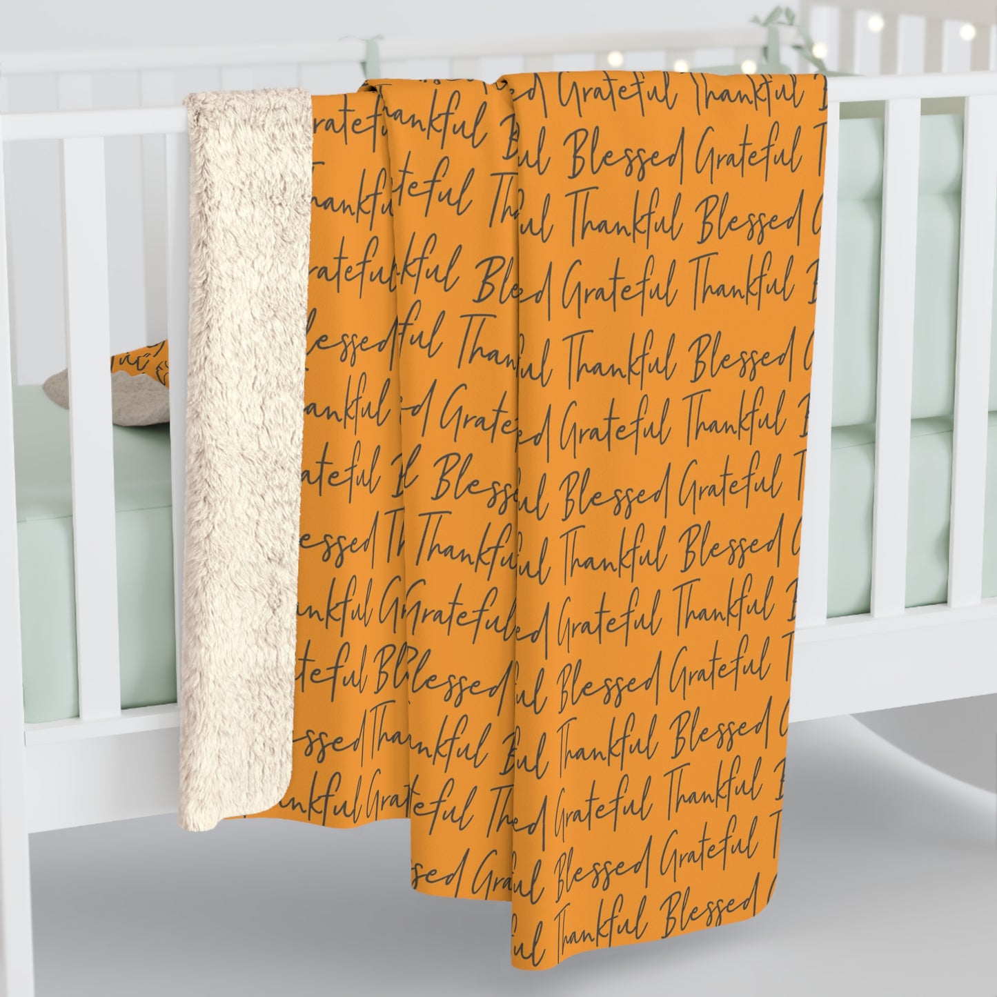 Thankful Blessed Grateful Sherpa Fleece Blanket, Fall Throw Blanket    - HolidayShoppingFinds