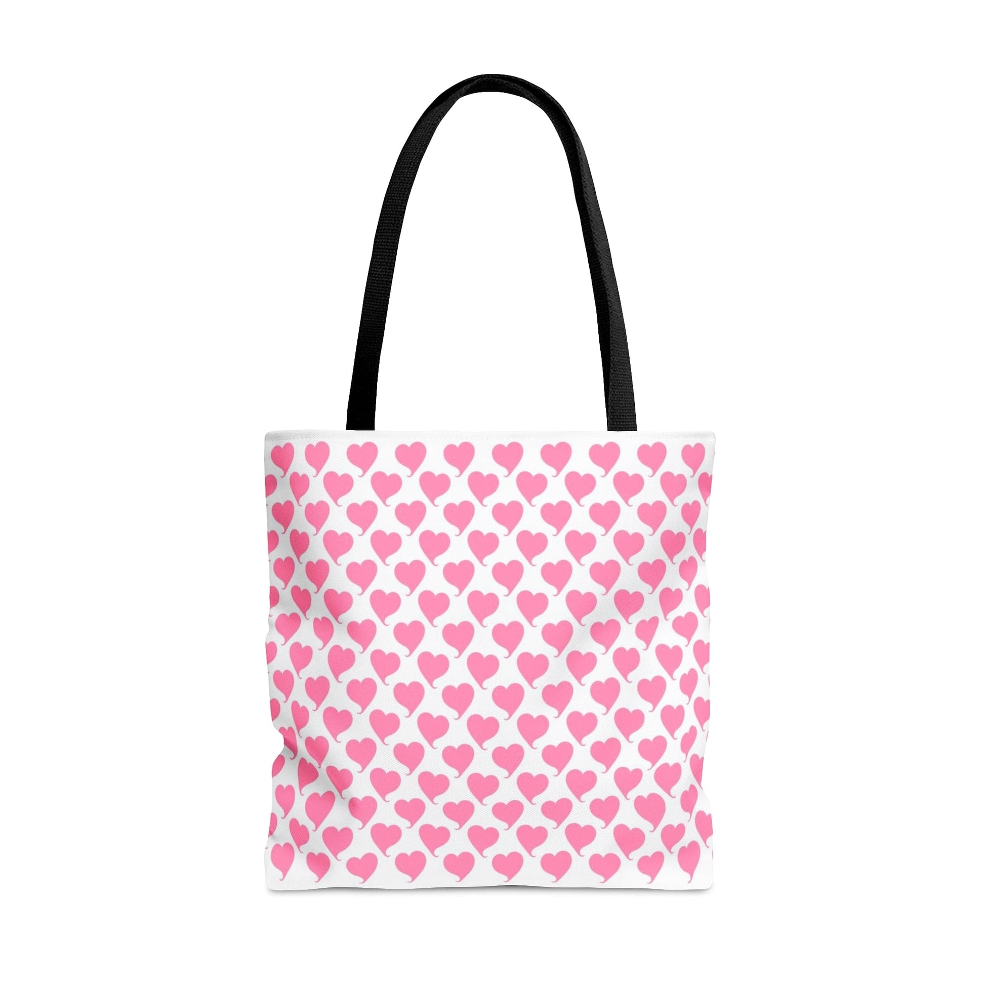 Lovely in Pink Hearts Pattern White Tote with Black Handles Bag - Valentine's Gift Large   - HolidayShoppingFinds