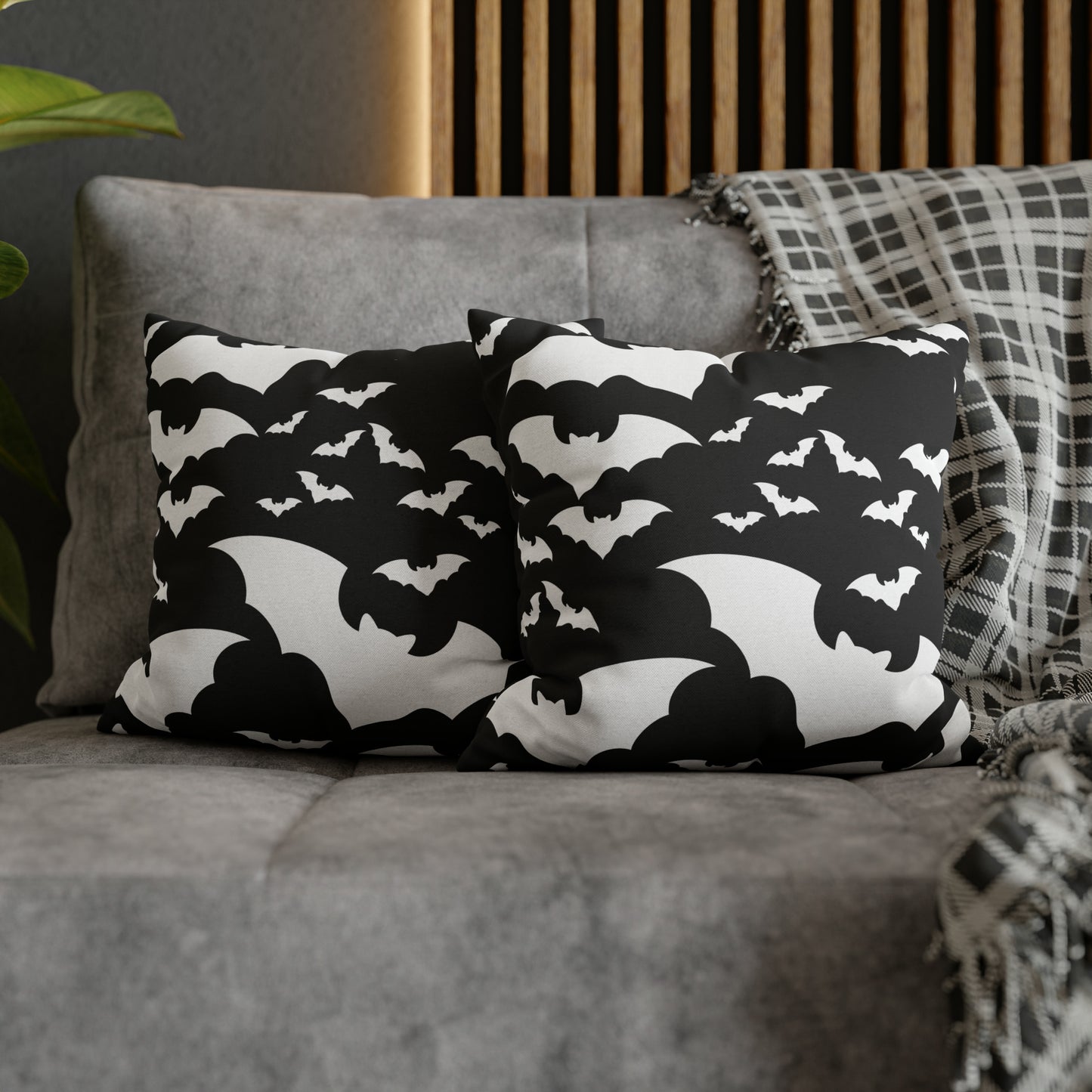 Spooky Bats Pillowcase, Halloween Black Pillow Cover, B&W Goth Pillow, Square 2-Sided Decorative Pillow    - HolidayShoppingFinds