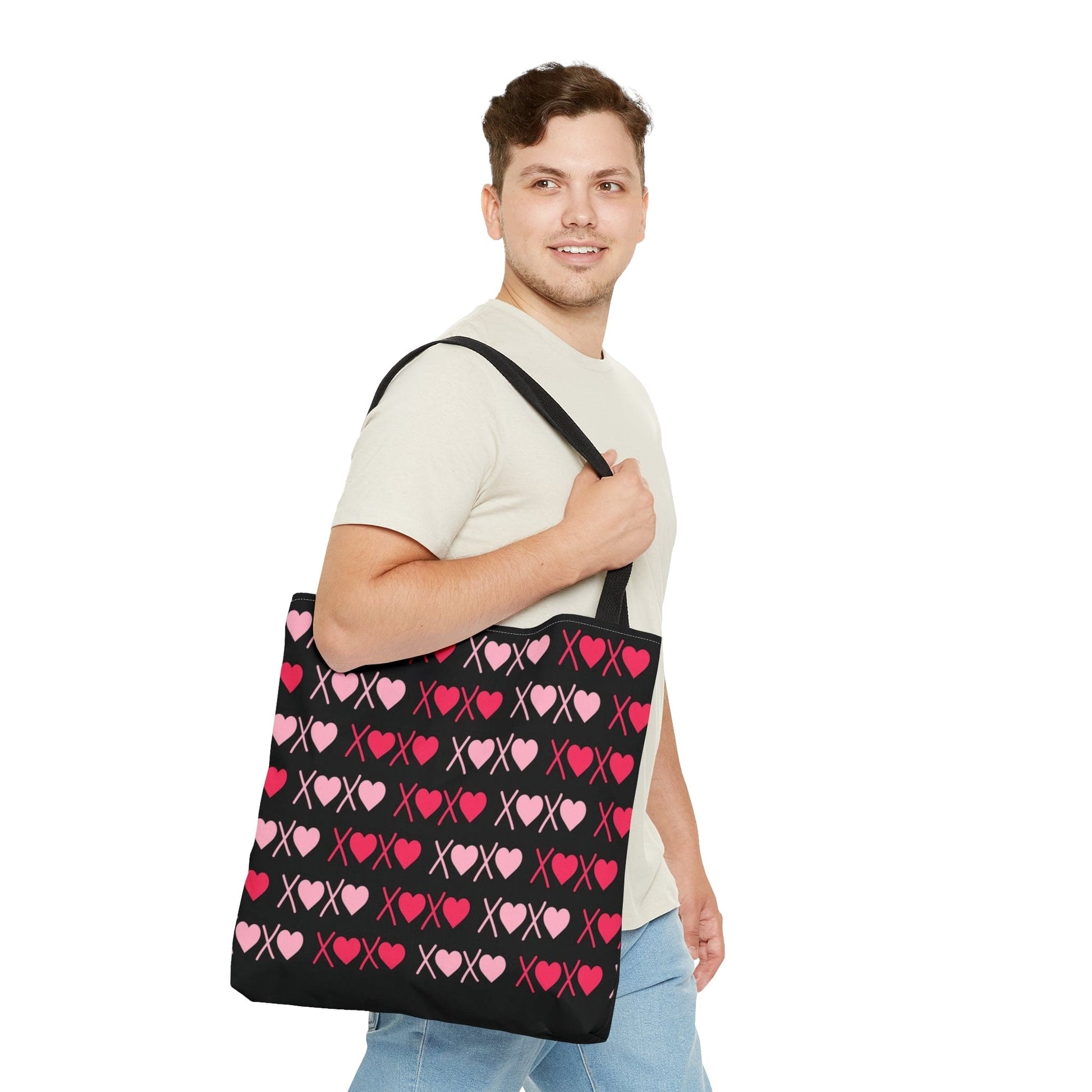 XOXO Pink Hearts Pattern Black Tote Bag - Valentine's Gift    - HolidayShoppingFinds