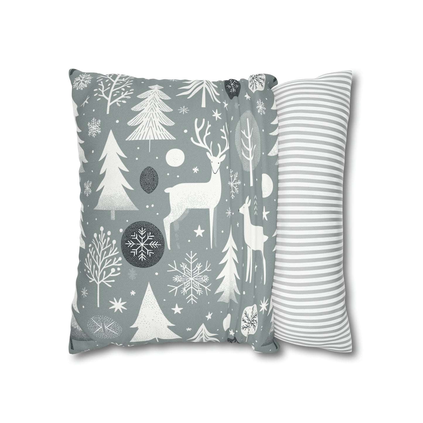 Reindeer Winter Wonderland Pillowcase Gray Holiday Pillow Christmas Gift, Holiday Gift (B)    - HolidayShoppingFinds