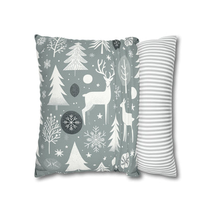 Reindeer Winter Wonderland Pillowcase Gray Holiday Pillow Christmas Gift, Holiday Gift (B)    - HolidayShoppingFinds