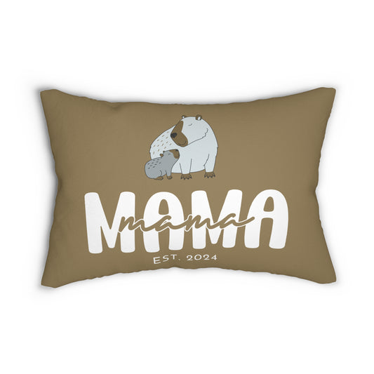 Personalized Mama Capybara Lumbar Pillow Khaki, Gift for Mom 20" × 14"   - HolidayShoppingFinds