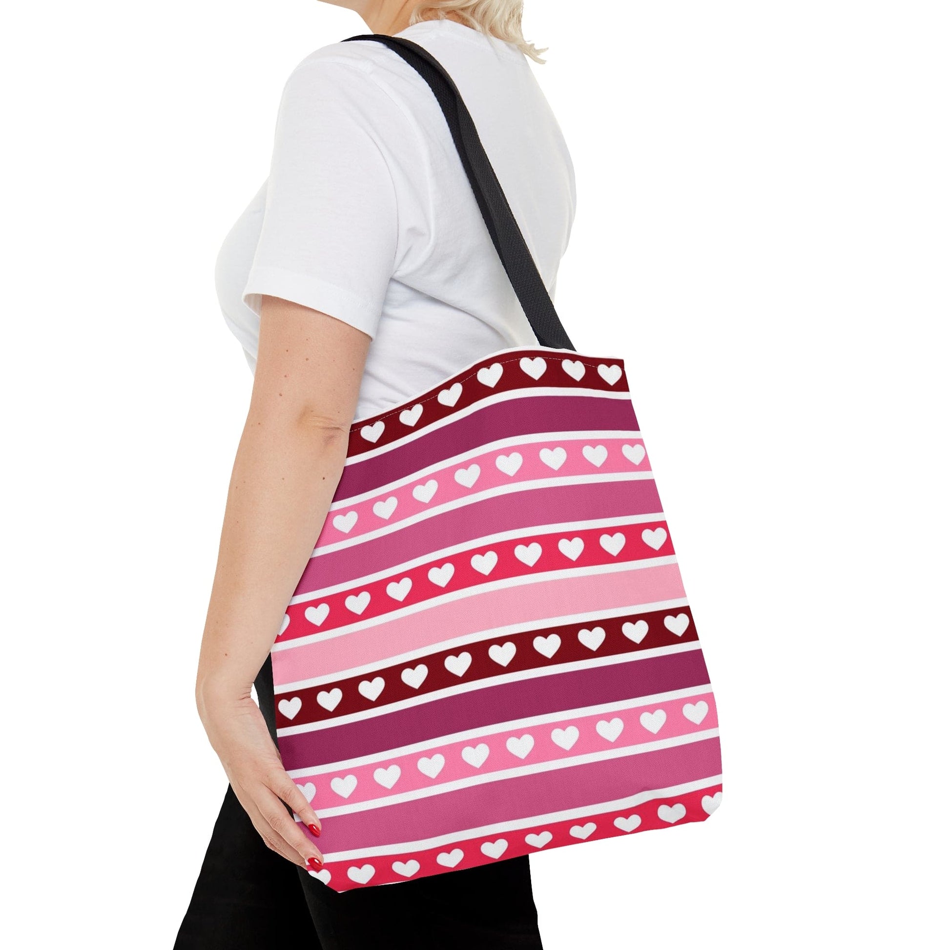 Cute Pink Hearts Valentine Tote Bag with Black Handle    - HolidayShoppingFinds