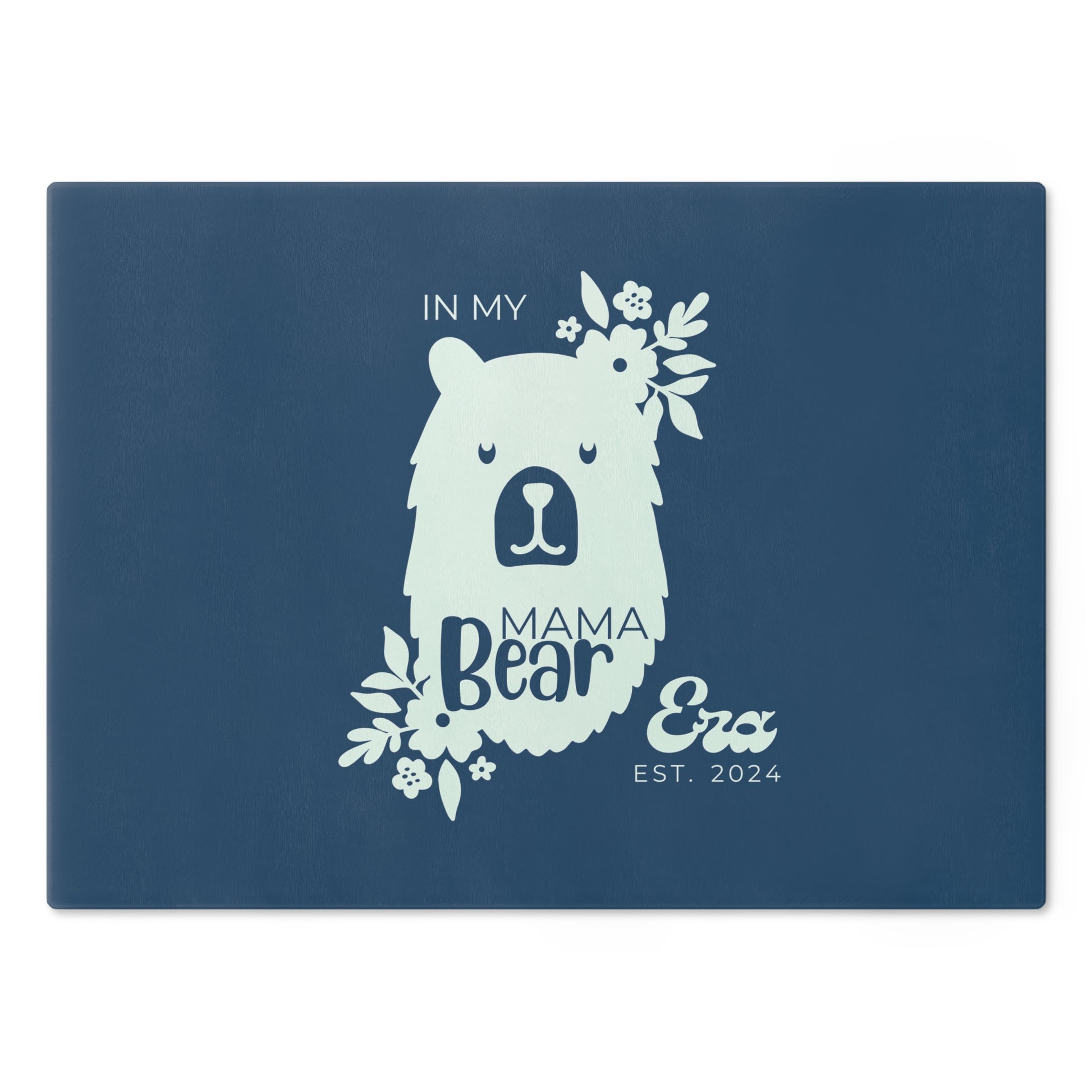 Custom Mama Bear Era Glass Cutting Board Blue, Kitchen Gift for Mom Large   - HolidayShoppingFinds